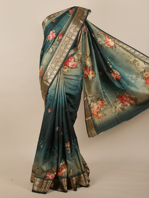 

Pothys Green & Pink Floral Printed Jute Silk Saree