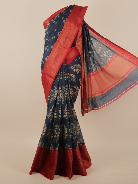 

Pothys Blue & Red Floral Jute Silk Saree