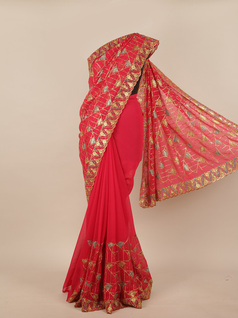 

Pothys Pink & Gold-Coloured Floral Embroidered Saree