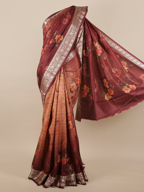 

Pothys Brown & Beige Floral Printed Jute Silk Saree