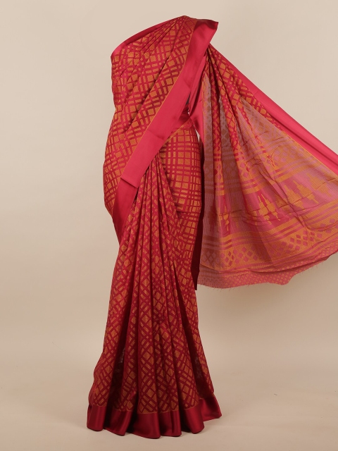 

Pothys Maroon & Orange Geometric Woven Design Jute Silk Saree