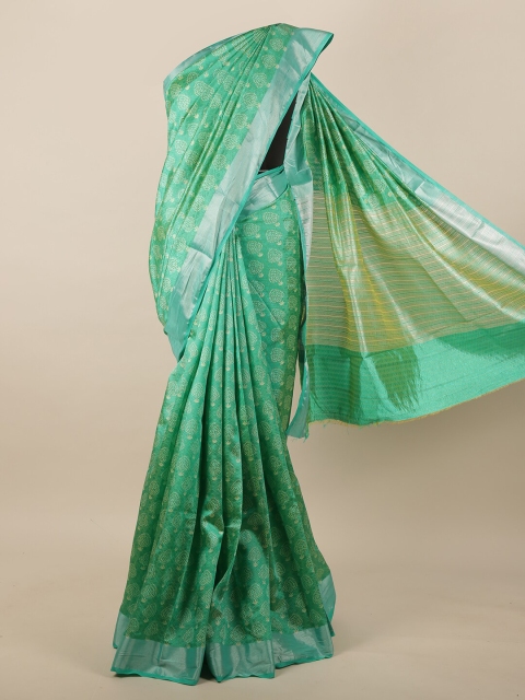 

Pothys Green & Yellow Floral Jute Silk Saree