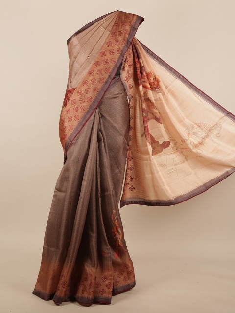 

Pothys Brown Floral Printed Jute Silk Saree