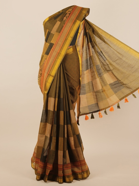 

Pothys Green & Brown Zari Jute Silk Saree