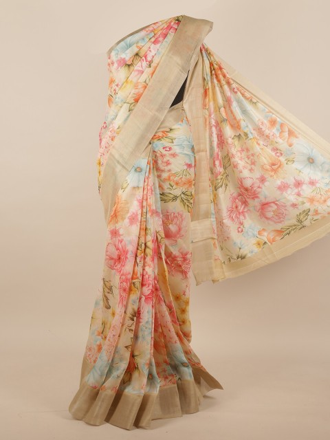 

Pothys Multicoloured Floral Printed Jute Silk Saree, Multi