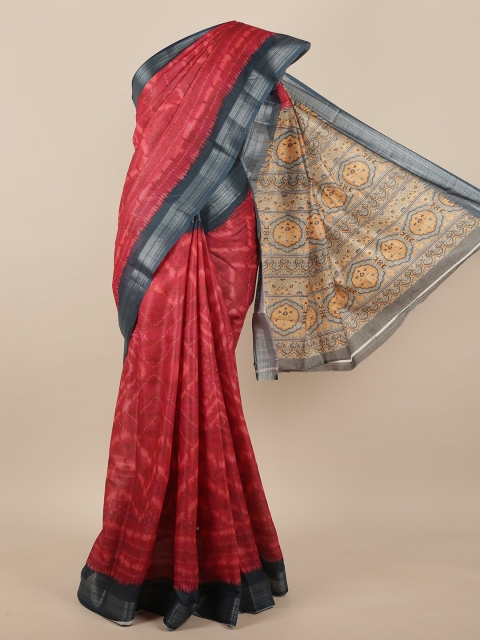 

Pothys Red & Grey Abstract Printed Linen Blend Saree