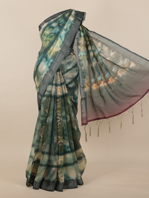 

Pothys Green Tie and Dye Printed Jute Silk Saree