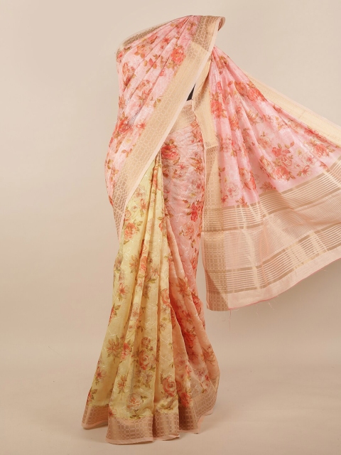 

Pothys Pink & Red Floral Jute Silk Saree