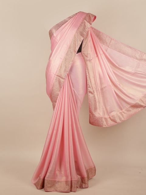 

Pothys Pink & Silver-Toned Embellished Border Saree