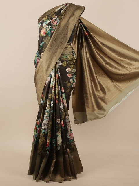 

Pothys Green & Pink Floral Printed Jute Silk Saree