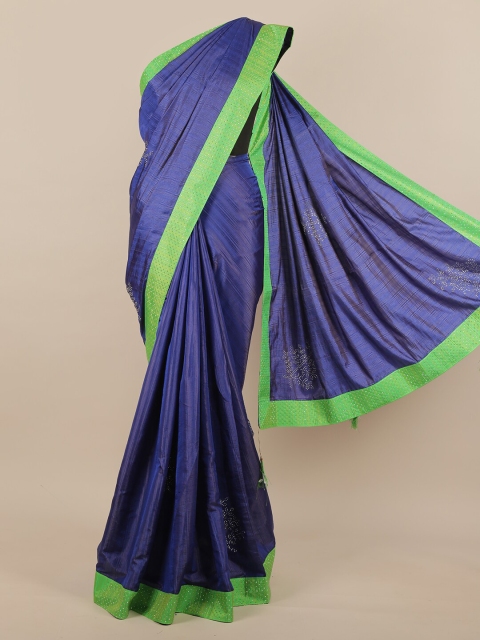 

Pothys Blue & Green Floral Beads & Stones Jute Silk Saree