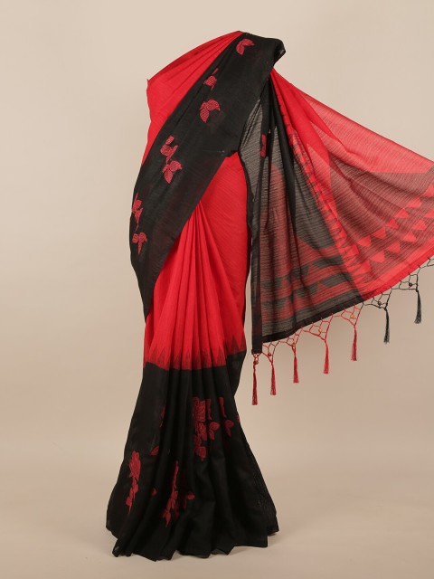 

Pothys Red & Black Floral Jute Silk Saree