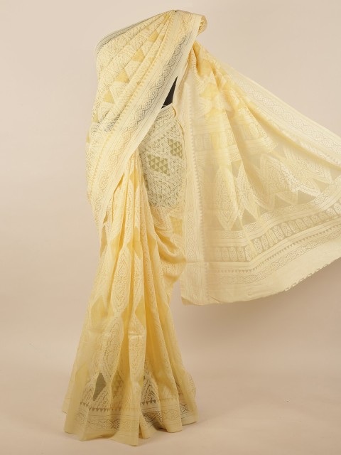 

Pothys Cream-Coloured & White Ethnic Motifs Printed Jute Silk Saree