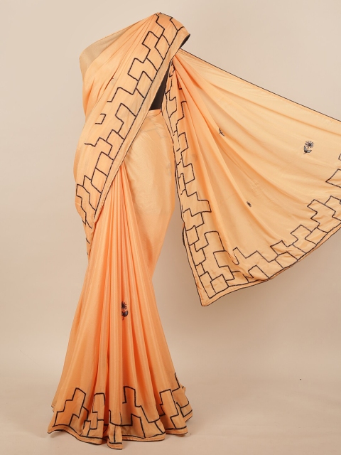 

Pothys Peach-Coloured & Grey Embellished Beads and Stones Saree