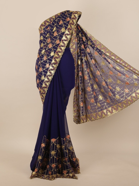 

Pothys Navy Blue & Gold-Toned Sequinned Saree