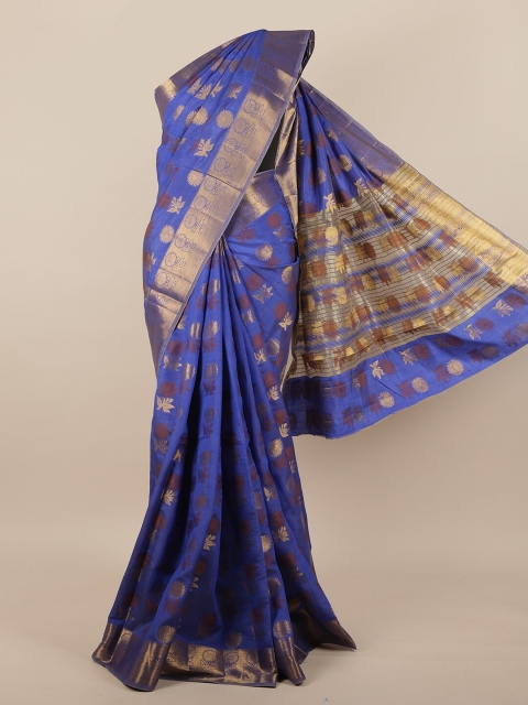 

Pothys Blue & Gold-Toned Floral Jute Silk Saree