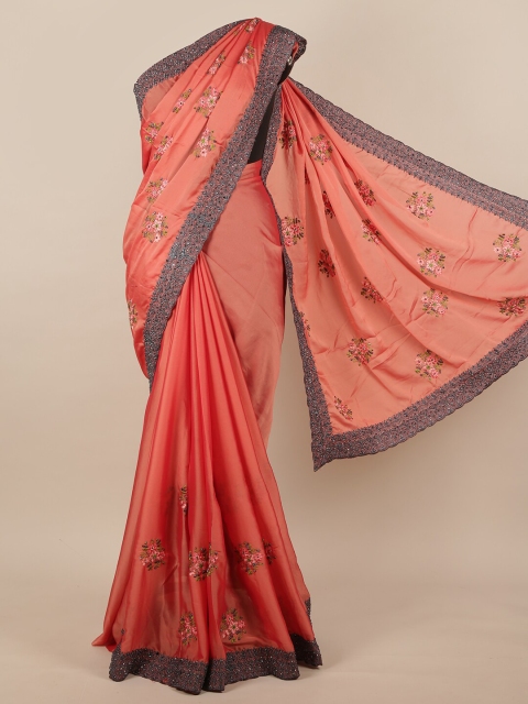

Pothys Pink & Grey Floral Beads and Stones Saree