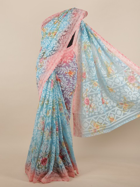 

Pothys Blue & Pink Floral Jute Silk Saree