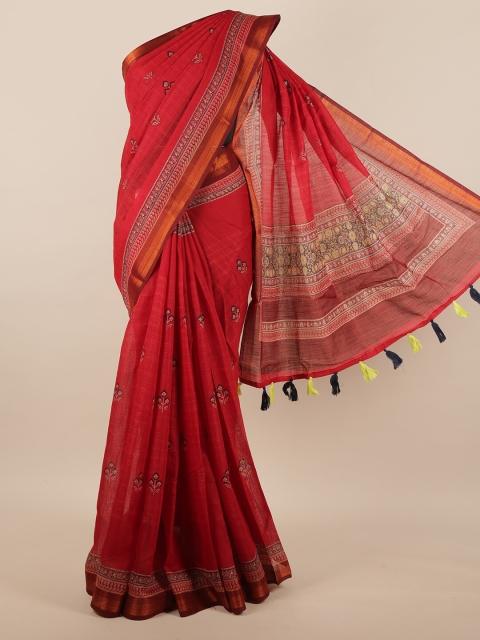 

Pothys Red & Black Floral Jute Silk Saree