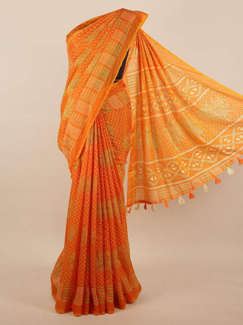 

Pothys Orange & Green Floral Jute Silk Saree