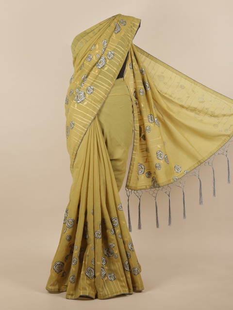 

Pothys Green & White Floral Jute Silk Saree