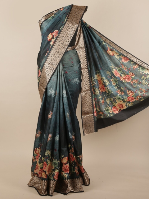 

Pothys Green & Gold-Toned Floral Zari Jute Silk Saree