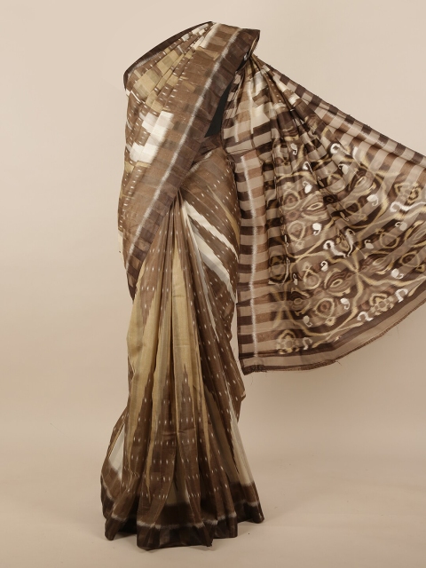 

Pothys Brown & White Ethnic Motifs Printed Jute Silk Saree