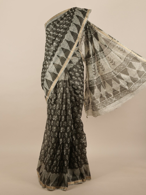 

Pothys Green & Grey Jute Silk Saree