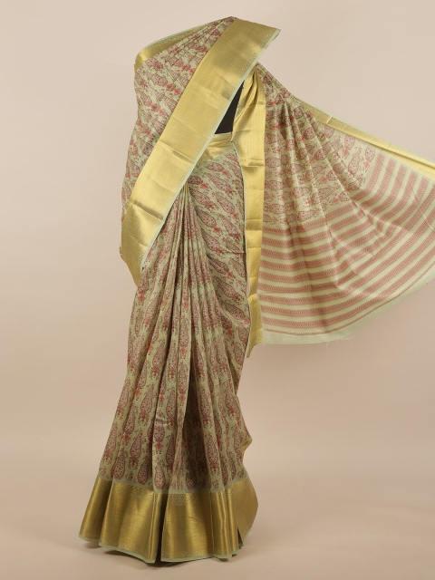 

Pothys Green & Red Ethnic Motifs Printed Jute Silk Saree