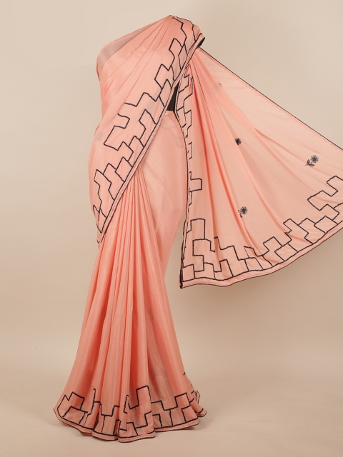 

Pothys Peach-Coloured & Grey Embellished Saree