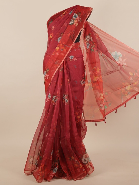 

Pothys Red & Blue Floral Tissue Saree