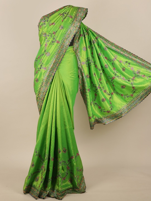 

Pothys Green & Orange Paisley Beads and Stones Jute Silk Saree