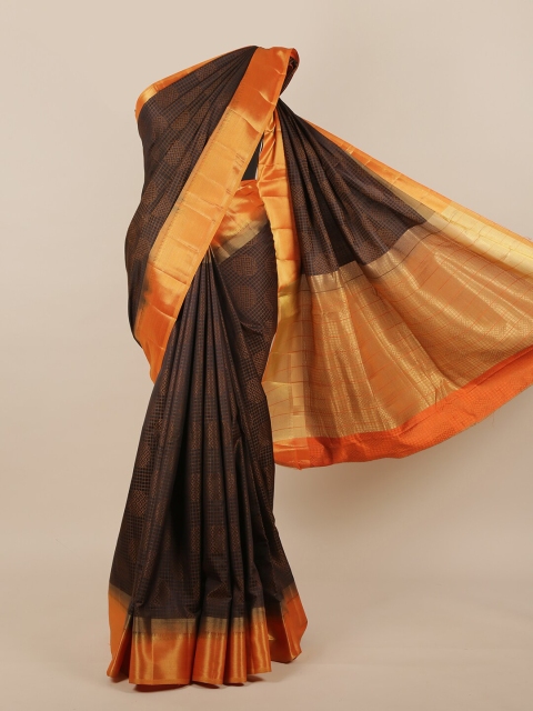 

Pothys Black & Orange Ethnic Motifs Woven Design Jute Silk Saree