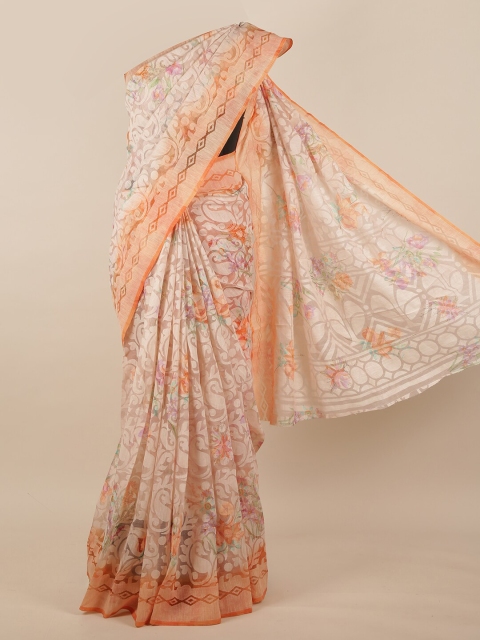 

Pothys Cream-Coloured & Lavender Ethnic Motifs Printed Jute Silk Saree