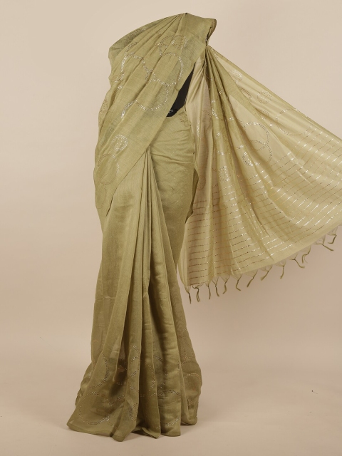 

Pothys Olive Green & Gold-Toned Embellished Jute Silk Saree