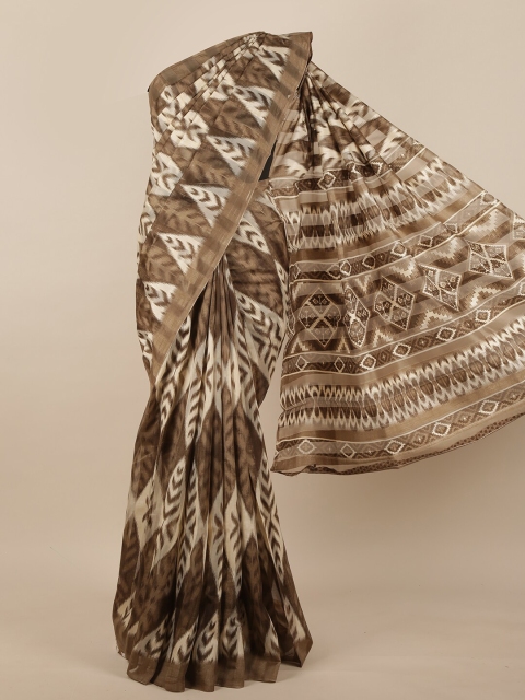 

Pothys Brown & White Geometric Printed Jute Silk Saree
