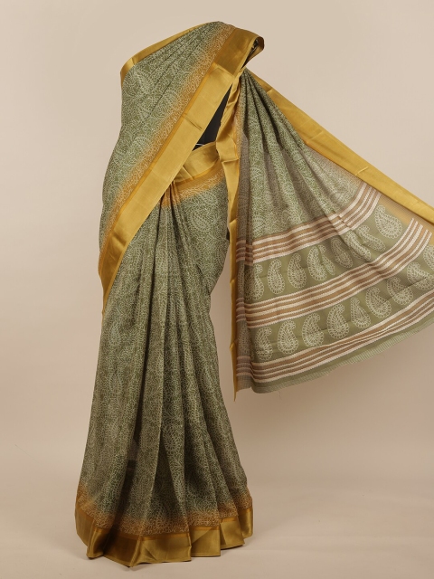 

Pothys Green & White Ethnic Motifs Jute Silk Saree