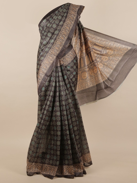 

Pothys Grey & Orange Ethnic Motifs Printed Jute Silk Saree