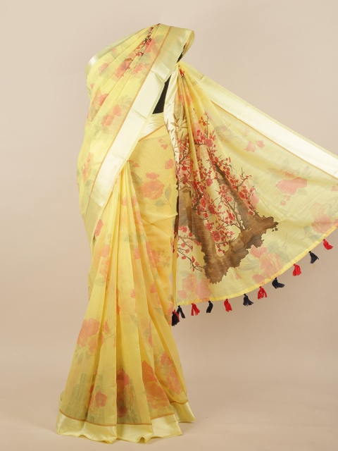 

Pothys Yellow & Pink Floral Saree