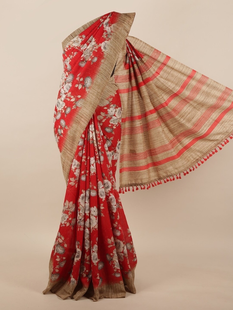 

Pothys Red & Grey Floral Jute Silk Saree