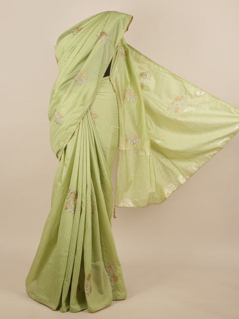 

Pothys Green & Silver Floral Embroidered Jute Silk Saree
