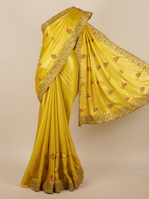 

Pothys Yellow & Pink Floral Embroidered Saree