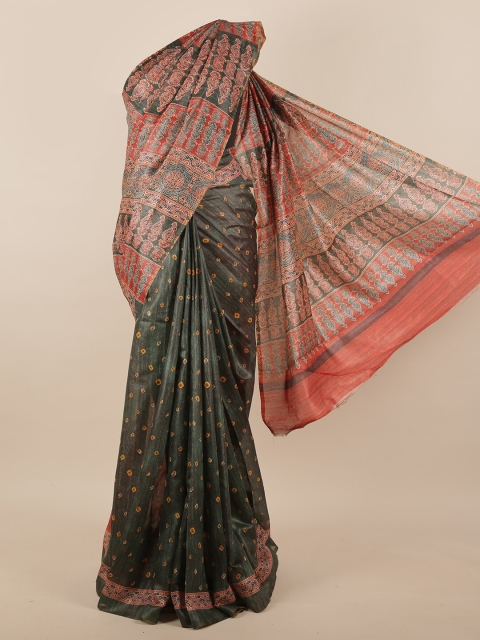 

Pothys Green & Red Bandhani Jute Silk Saree