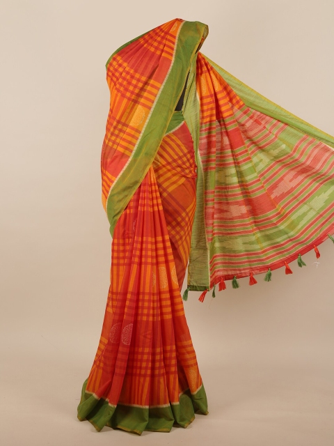 

Pothys Orange & Green Jute Silk Saree