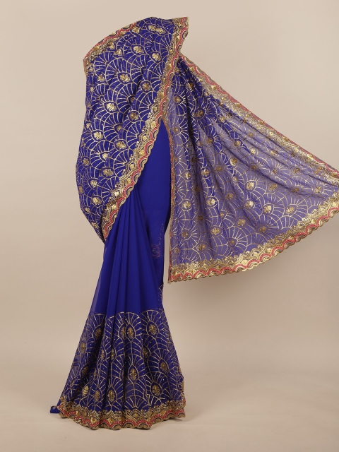 

Pothys Blue & Gold-Coloured Embroidered & Stones Embellished Saree