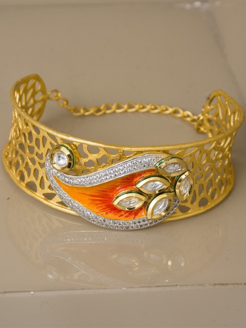 

Alankruthi Women Gold-Toned & Orange Brass Cubic Zirconia Handcrafted Gold-Plated Charm Bracelet