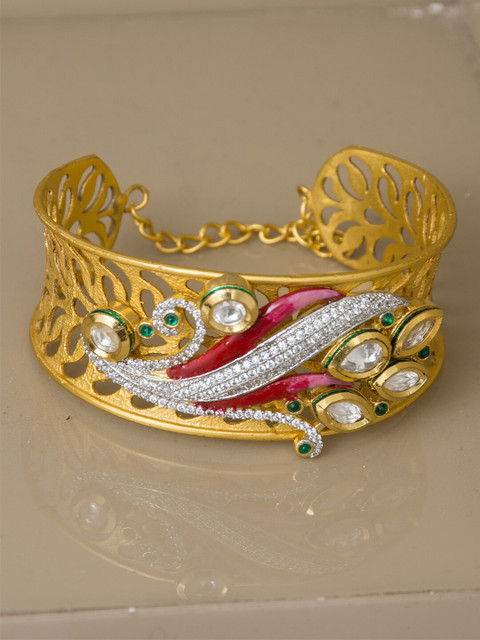 

Alankruthi Women Gold-Toned & Red Brass Cubic Zirconia Handcrafted Gold-Plated Charm Bracelet
