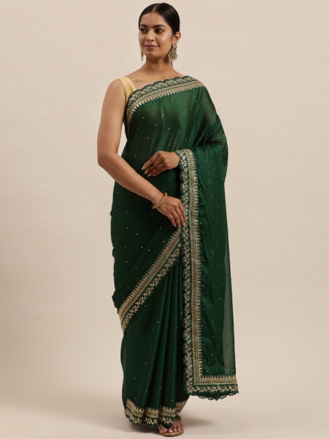 

Sugathari Green Embellished Beads and Stones Silk Blend Jamdani Saree