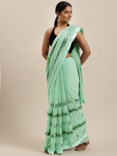 

Sugathari Green Embellished Sequinned Jamdani Saree