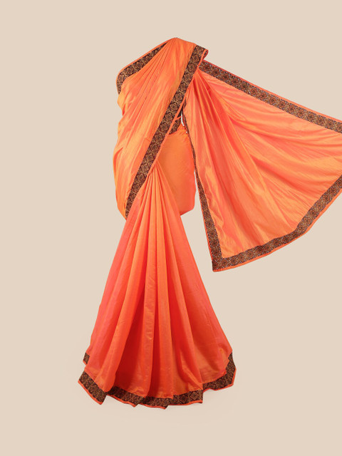 

Pothys Orange & Brown Embroidered Art Silk Saree